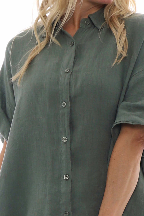 Ainsley Dipped Hem Linen Shirt Khaki - Image 5