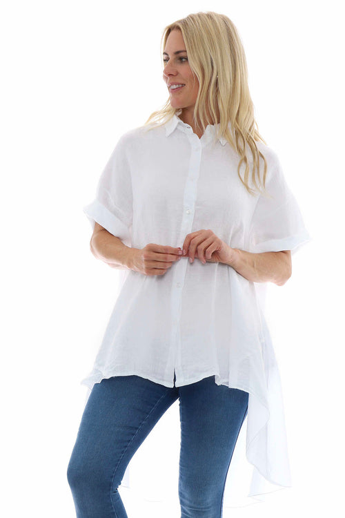 Ainsley Dipped Hem Linen Shirt White - Image 2