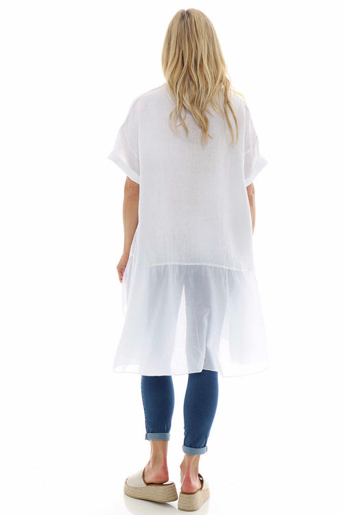 Ainsley Dipped Hem Linen Shirt White - Image 6