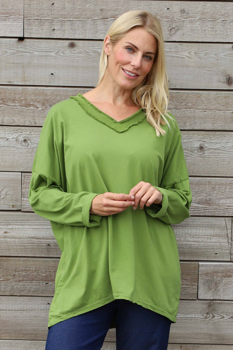 Indira V-Neck Cotton Top Green