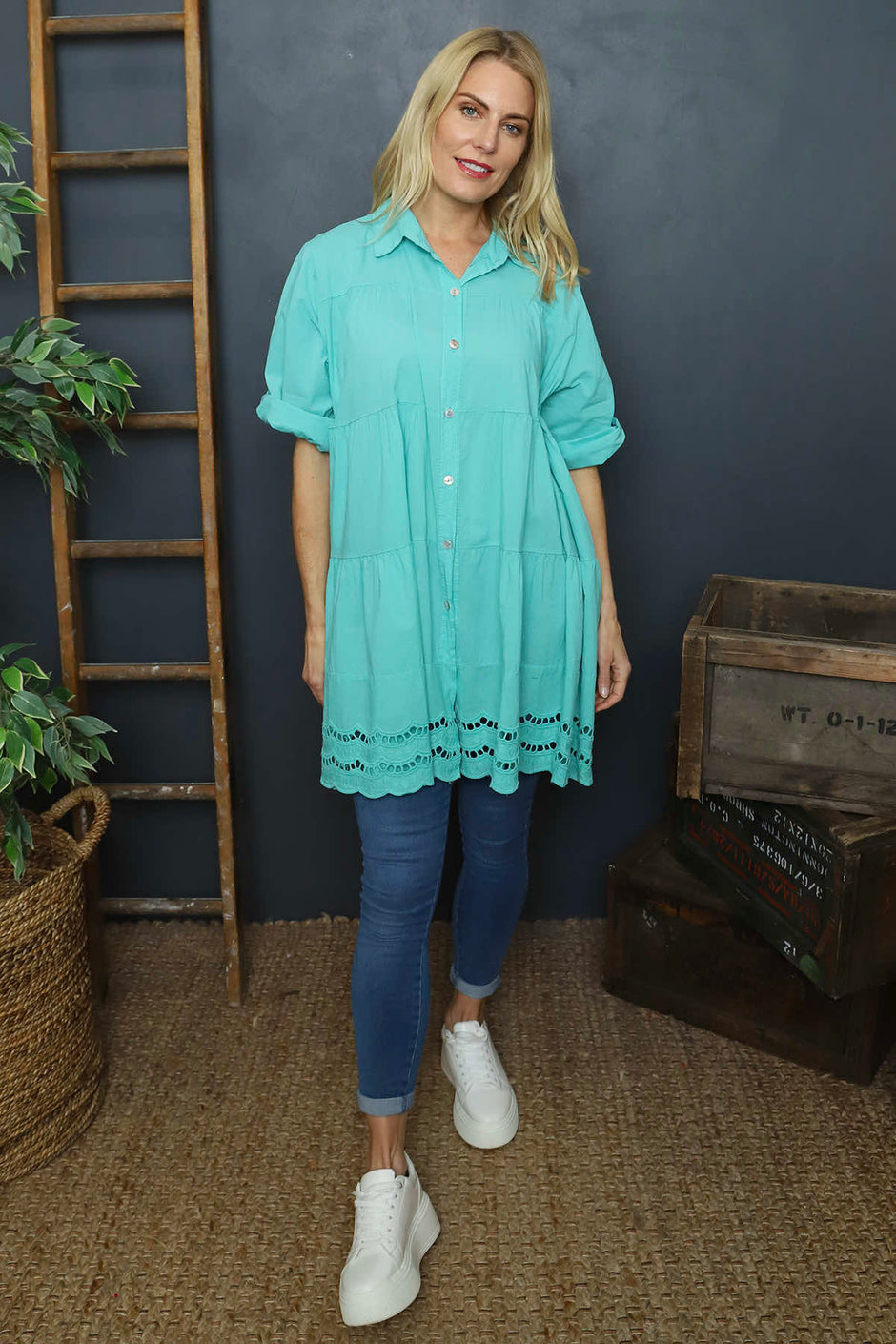 Ermina Tiered Cotton Shirt Mint