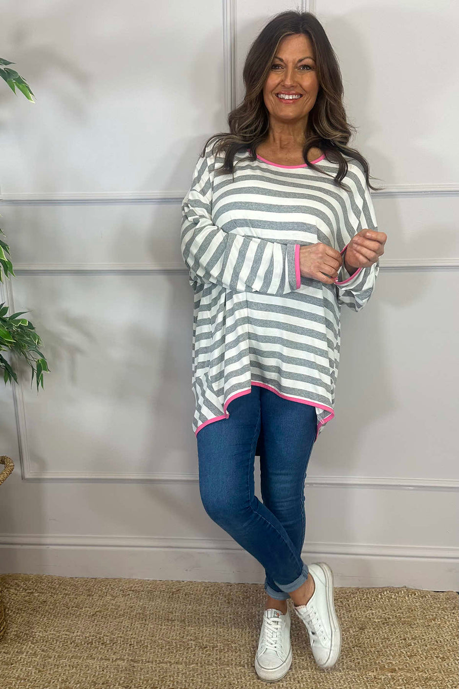 Ariella Stripe Top Grey