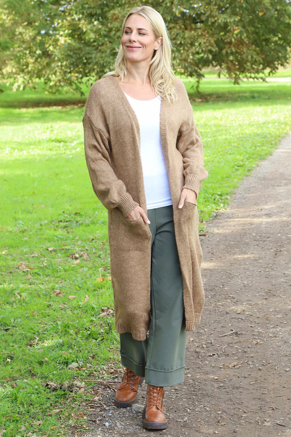 Chelsea Long Knitted Cardigan Camel