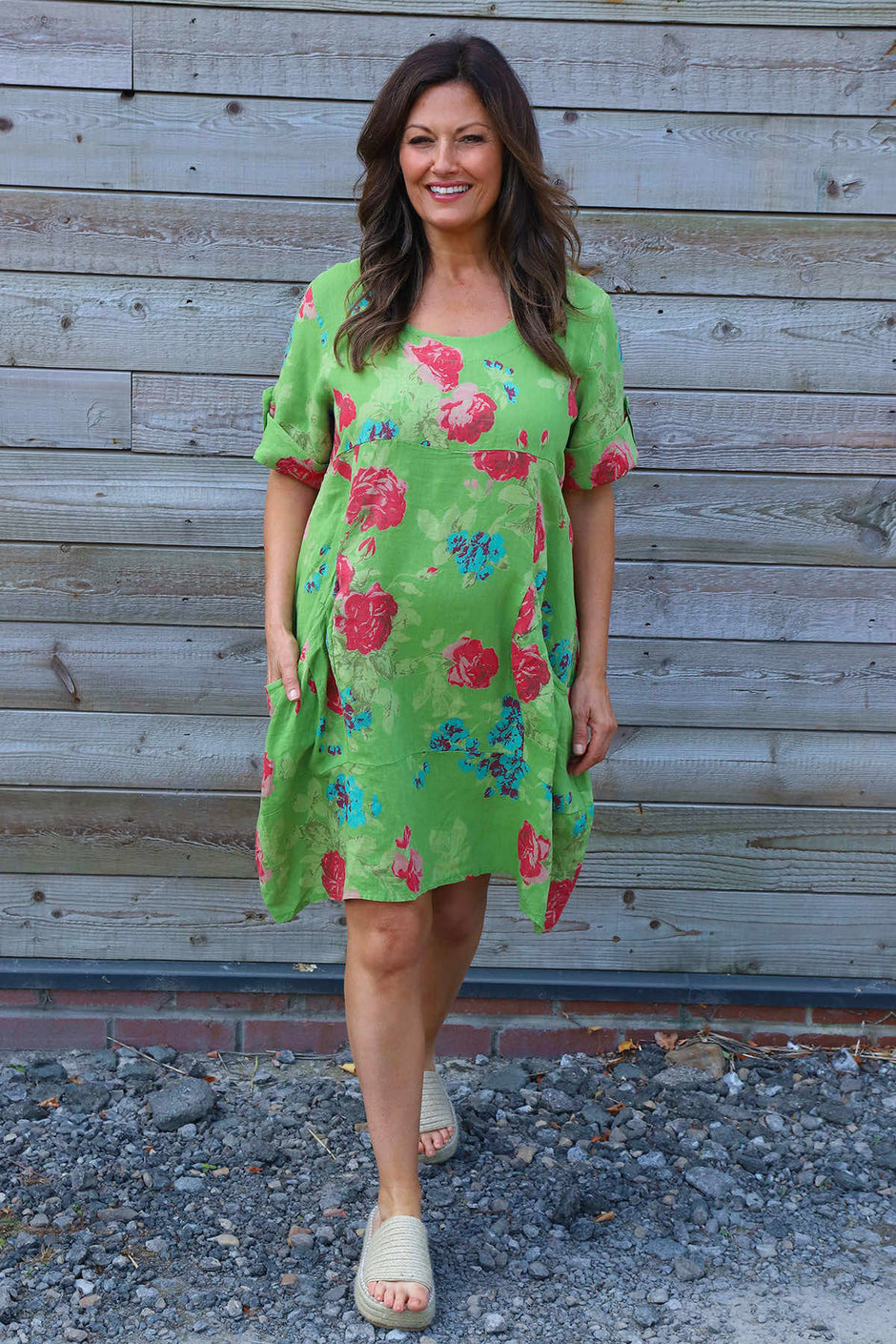 Jolee Floral Print Linen Dress Green