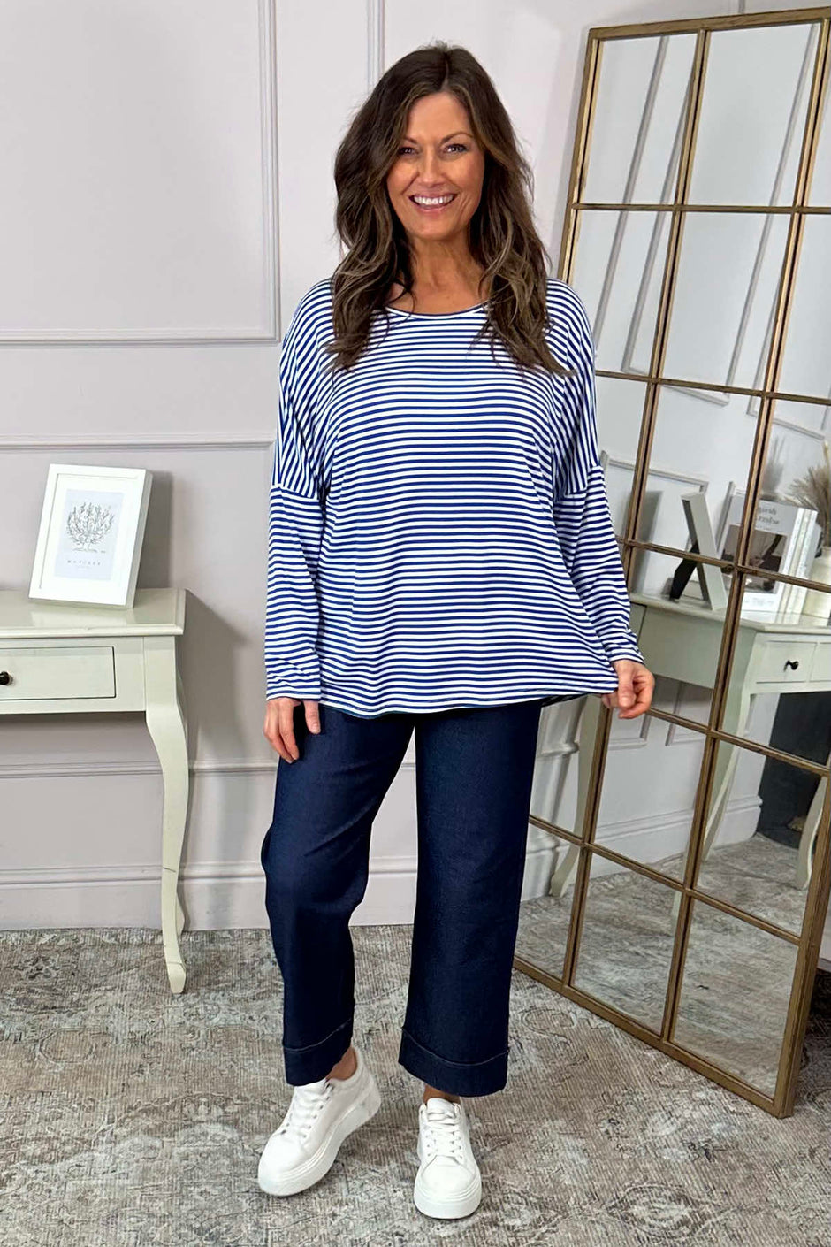 Frances Stripe Sweat Top Cobalt