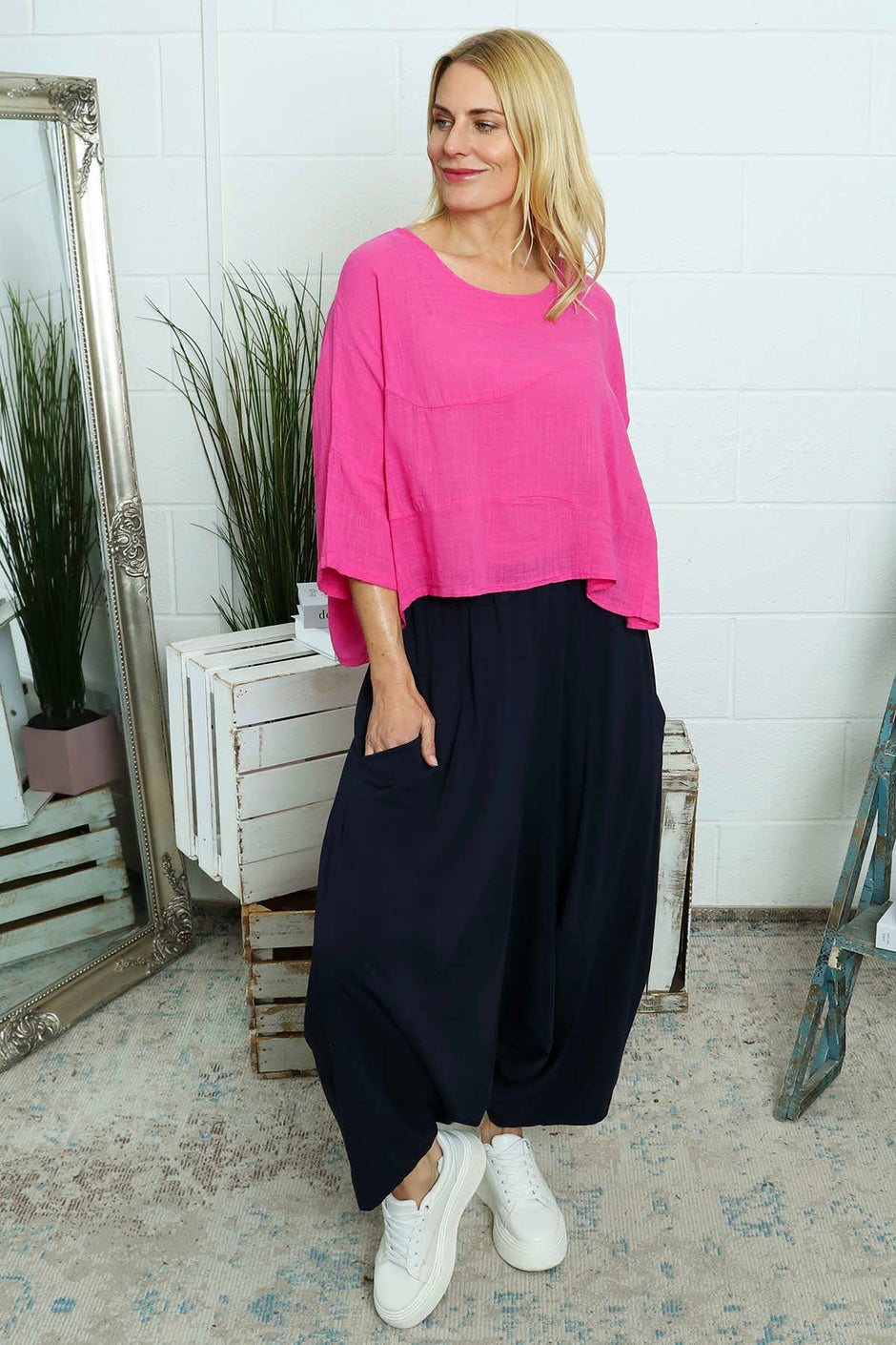 Janine Cotton Harem Trousers Navy