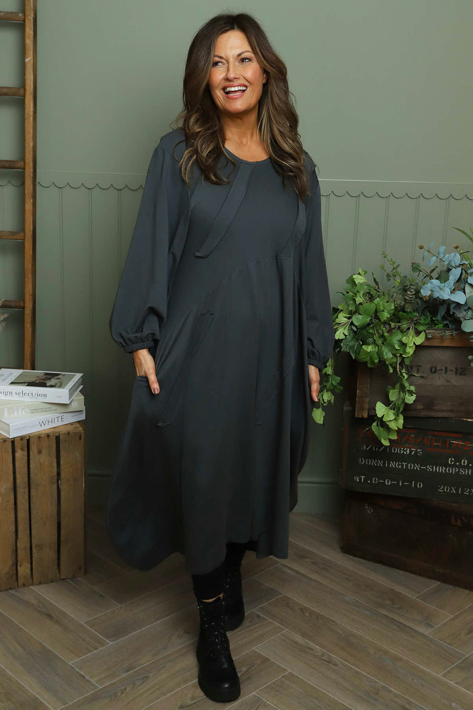 Netta Cotton Dress Charcoal