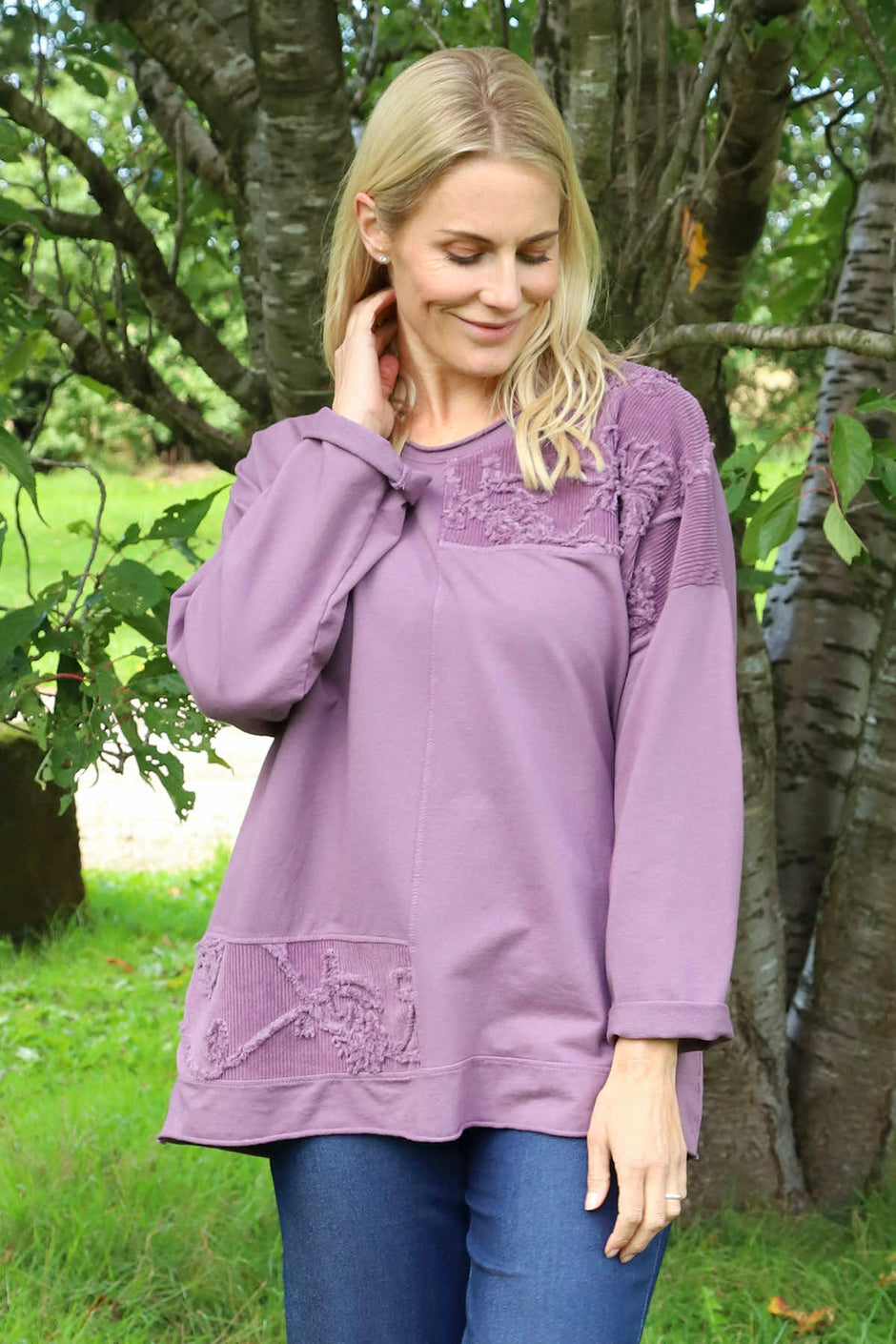 Louise Cord Patch Cotton Top Purple