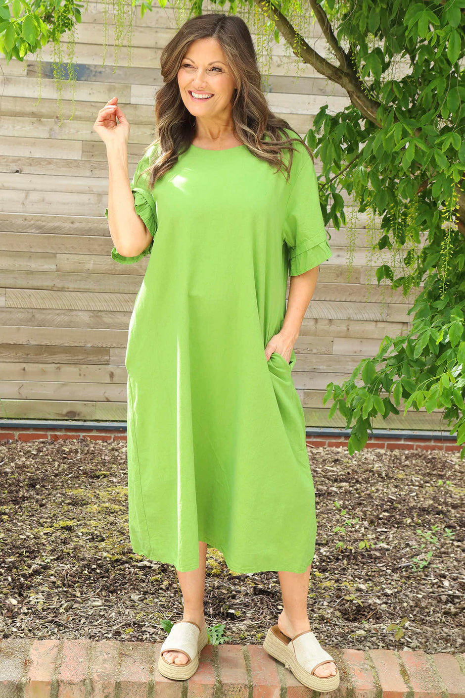 Fernanda Back Detail Linen Dress Olive