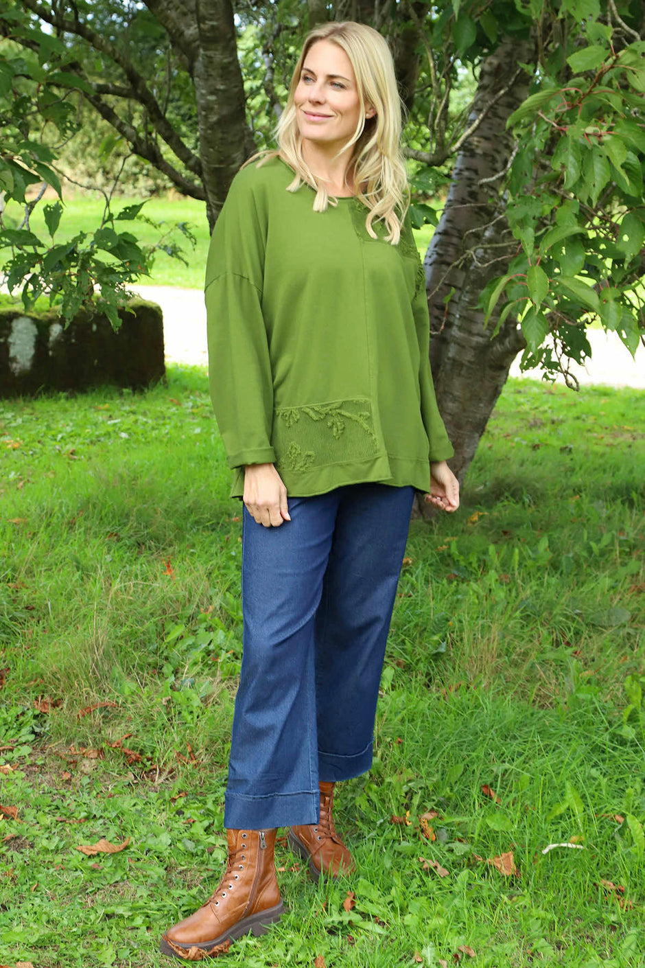 Louise Cord Patch Cotton Top Olive