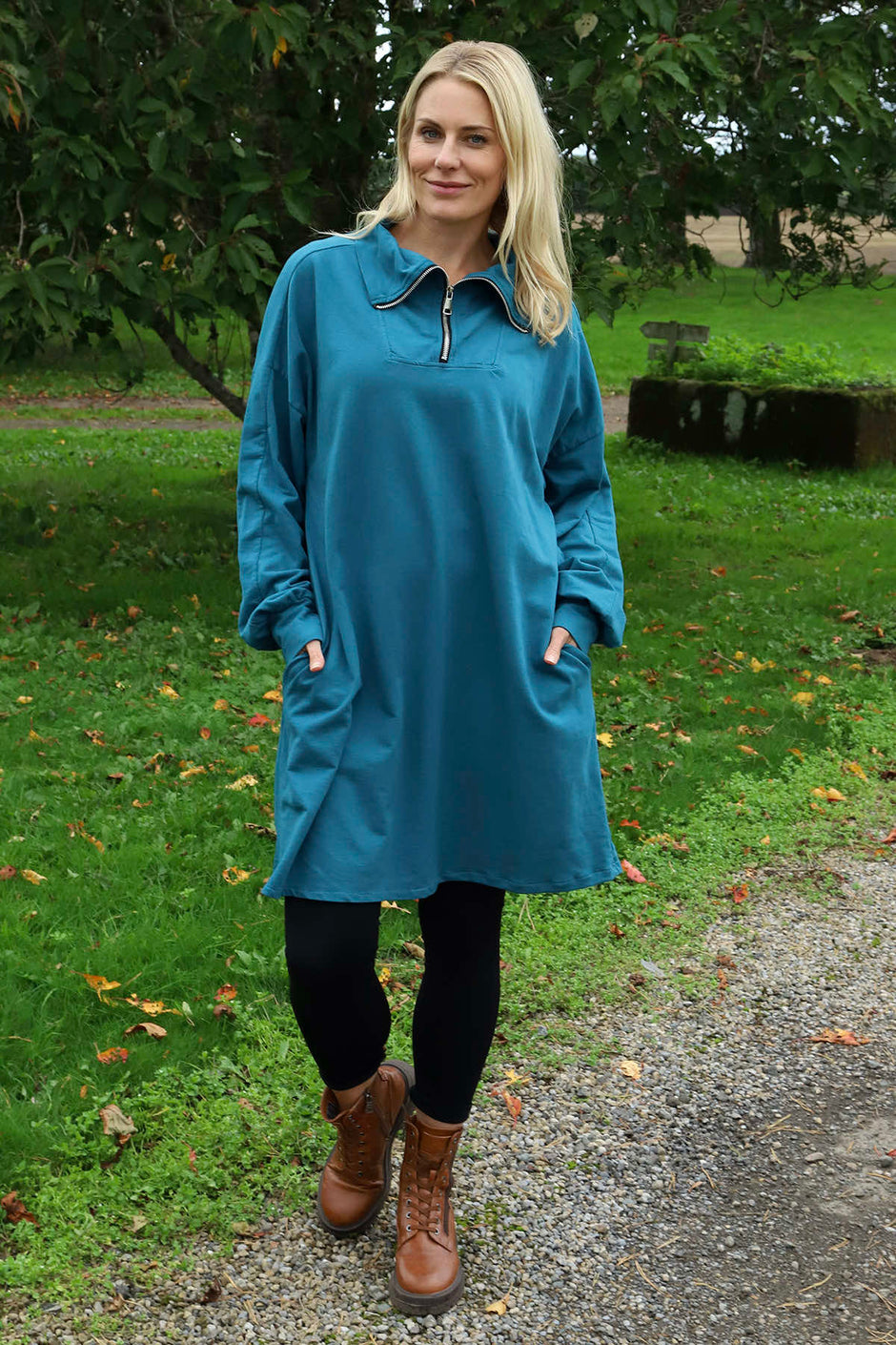 Susan Quarter Zip Cotton Sweatshirt Teal