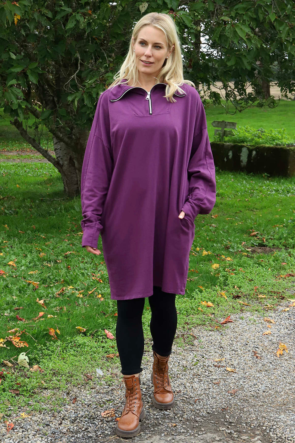 Susan Quarter Zip Cotton Sweatshirt Berry