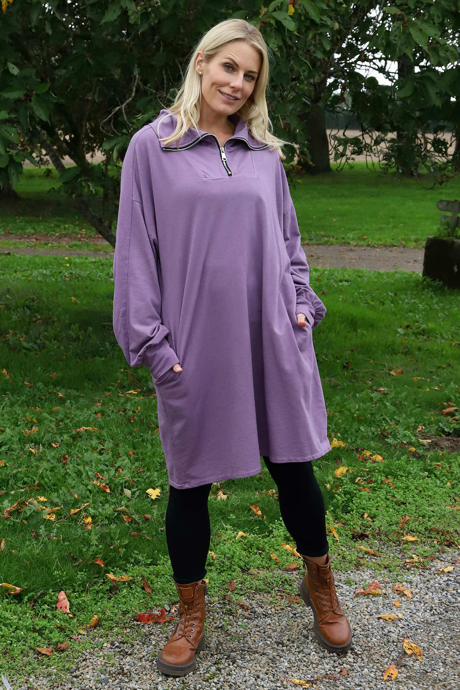Susan Quarter Zip Cotton Sweatshirt Purple
