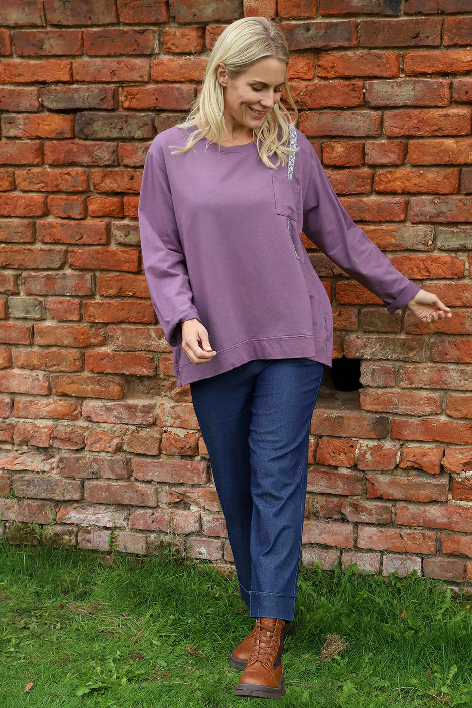 Barbara Pocket Cotton Top Purple