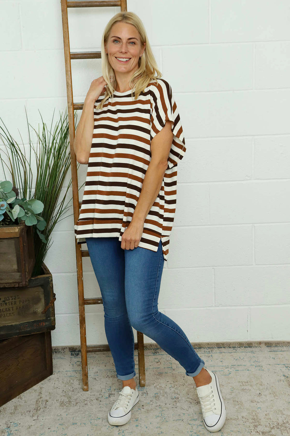 Winona Stripe Knit Top Nutmeg