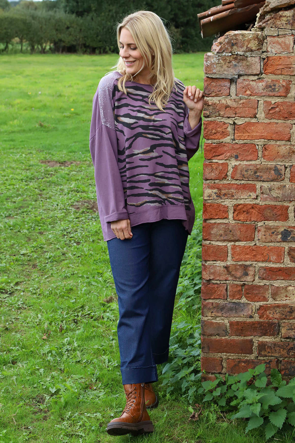 Estella Print Cotton Top Purple