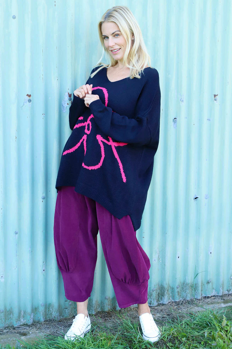 Roxanna Flower Knitted Jumper Navy