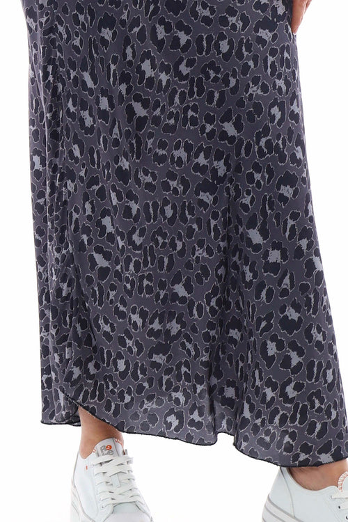 Leni Leopard Print Silky Skirt Charcoal - Image 3