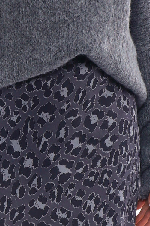 Leni Leopard Print Silky Skirt Charcoal - Image 4