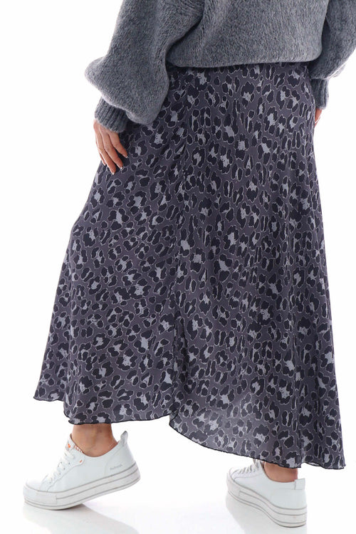 Leni Leopard Print Silky Skirt Charcoal - Image 6