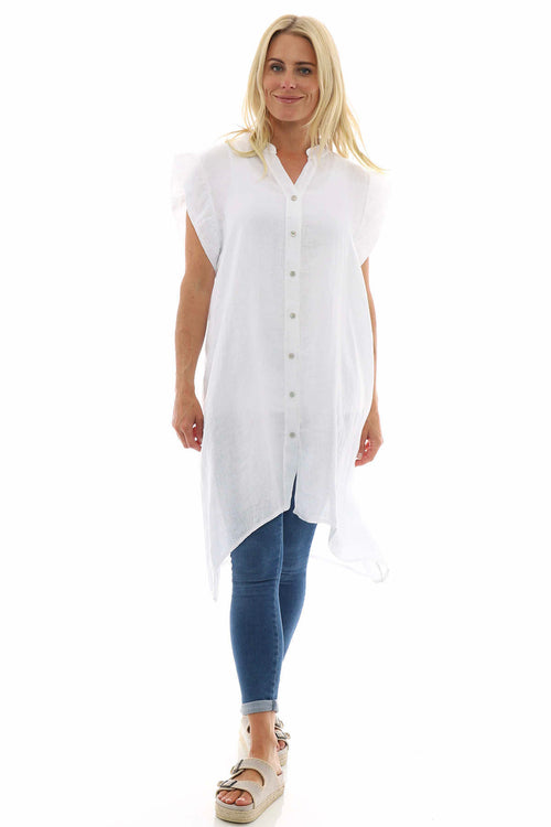 Lizzy Button Linen Tunic White