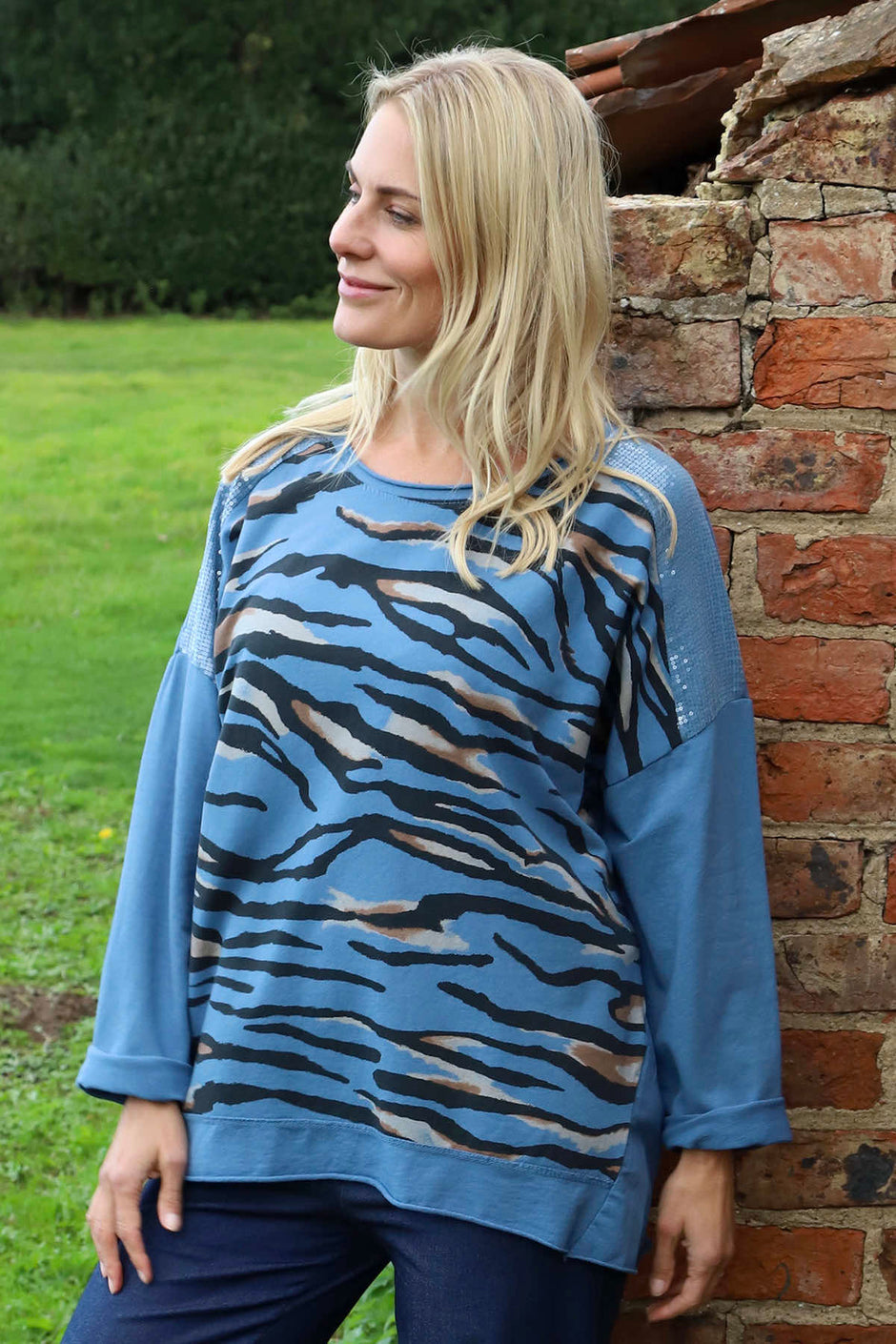 Estella Print Cotton Top Blue
