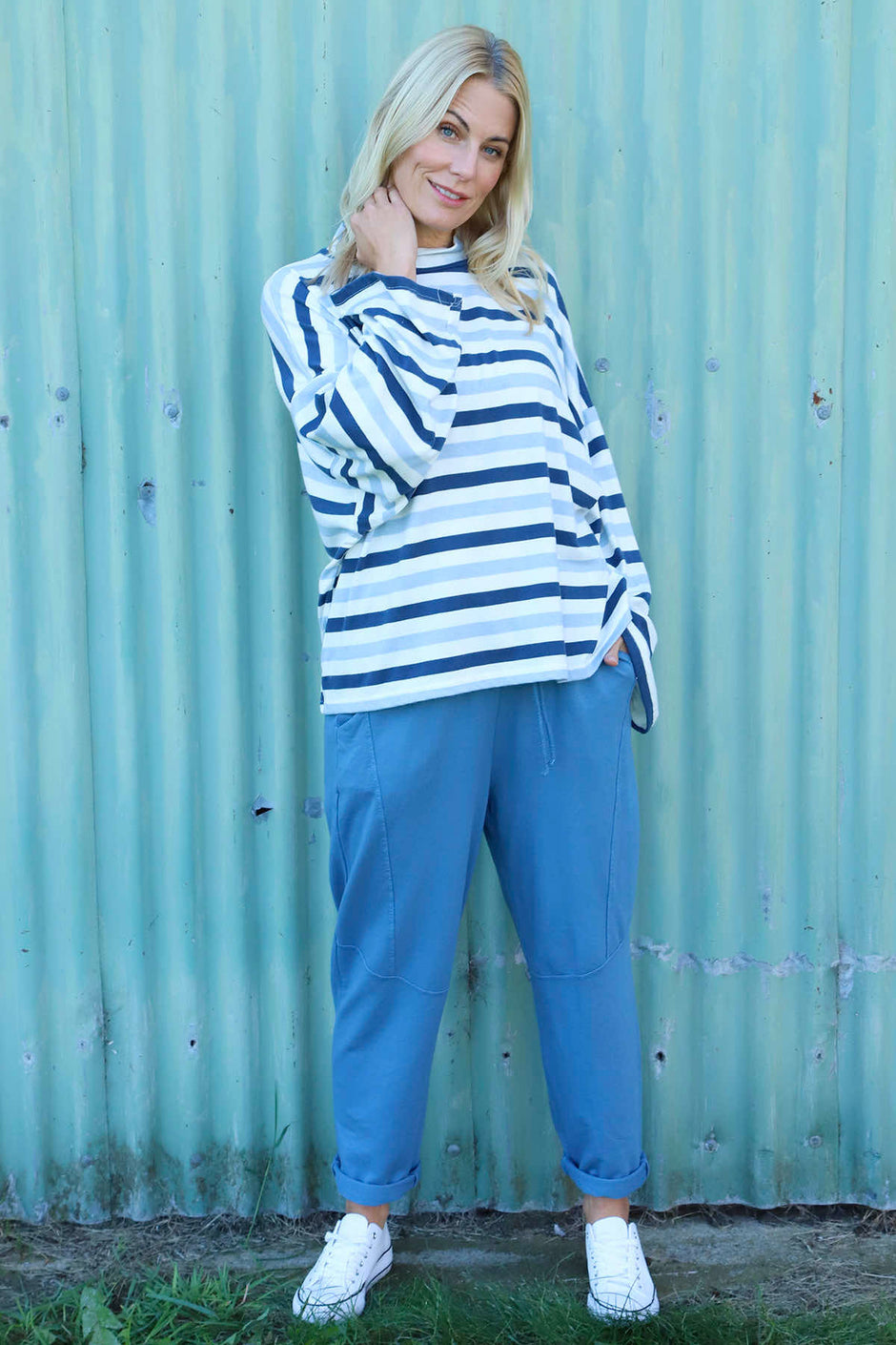 Sylvie Stripe Knit Top Blue