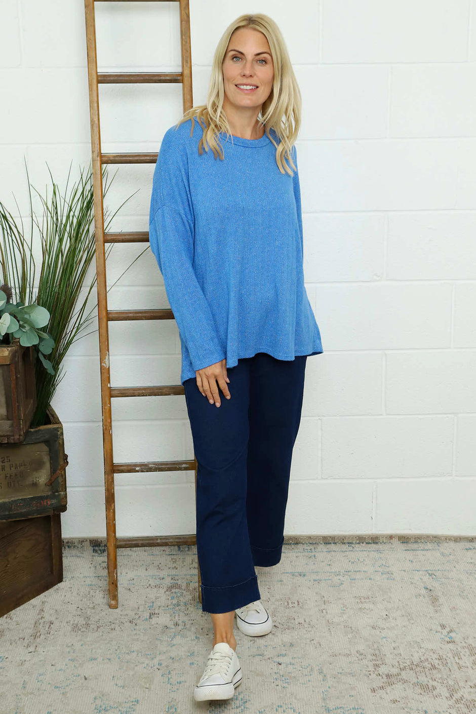 Sierra Sparkle Stripe Knitted Top Cobalt