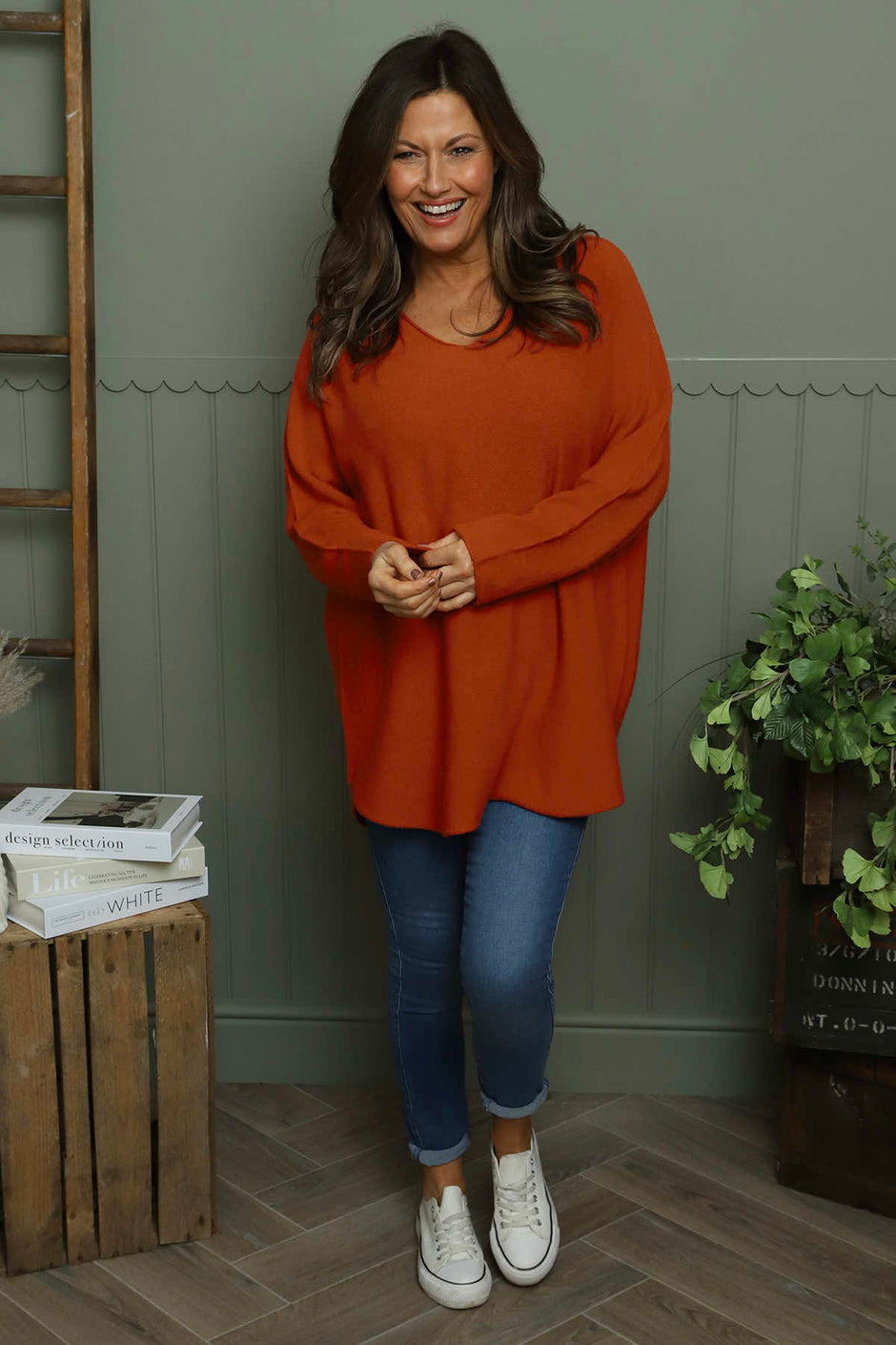 Lynna V-Neck Jumper Burnt Orange