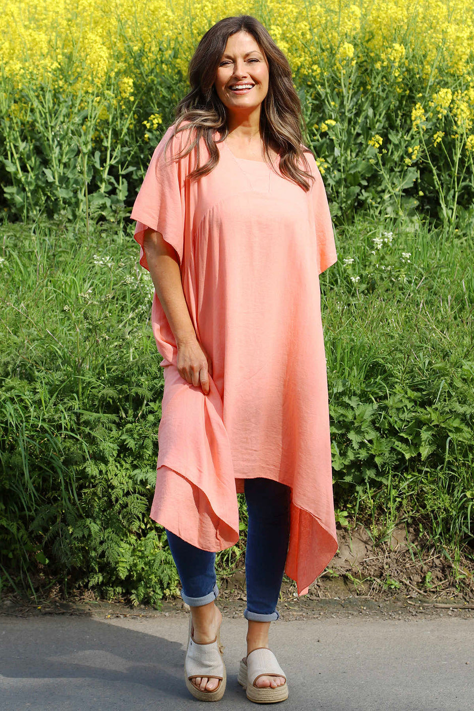 Anya Dip Side Linen Tunic Coral