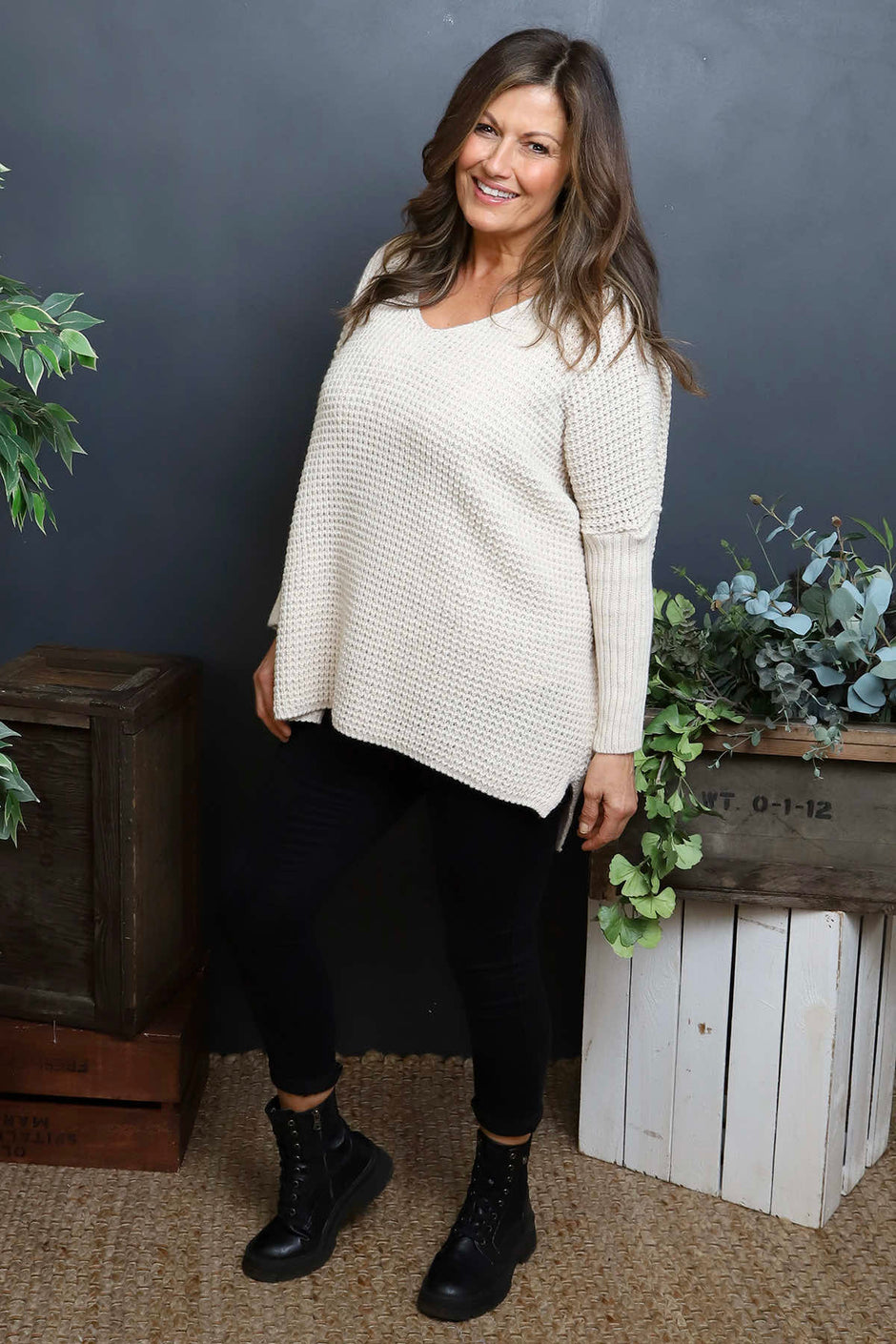 Albertina Waffle Jumper Stone