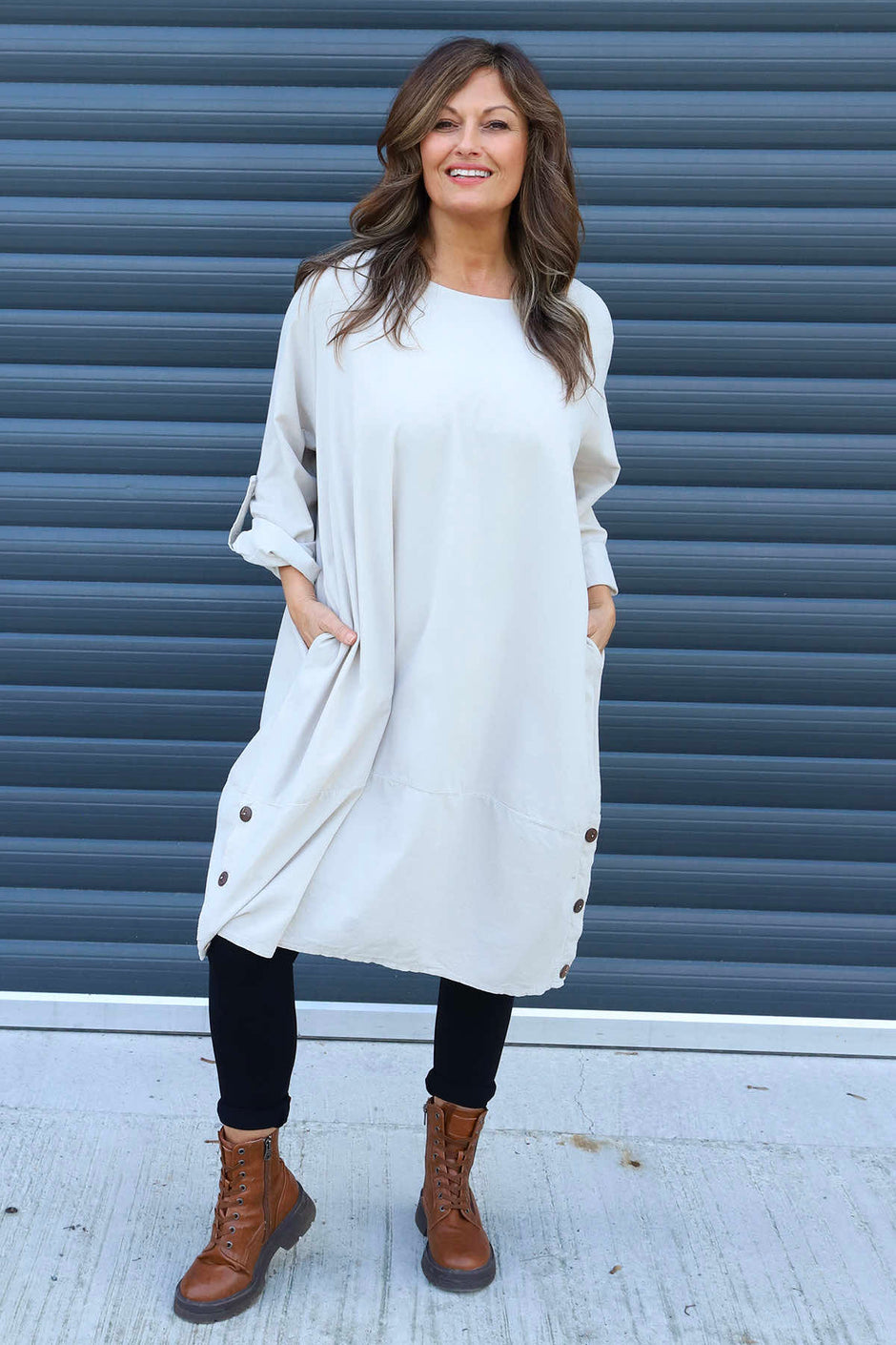 Deborah Needlecord Dress Stone