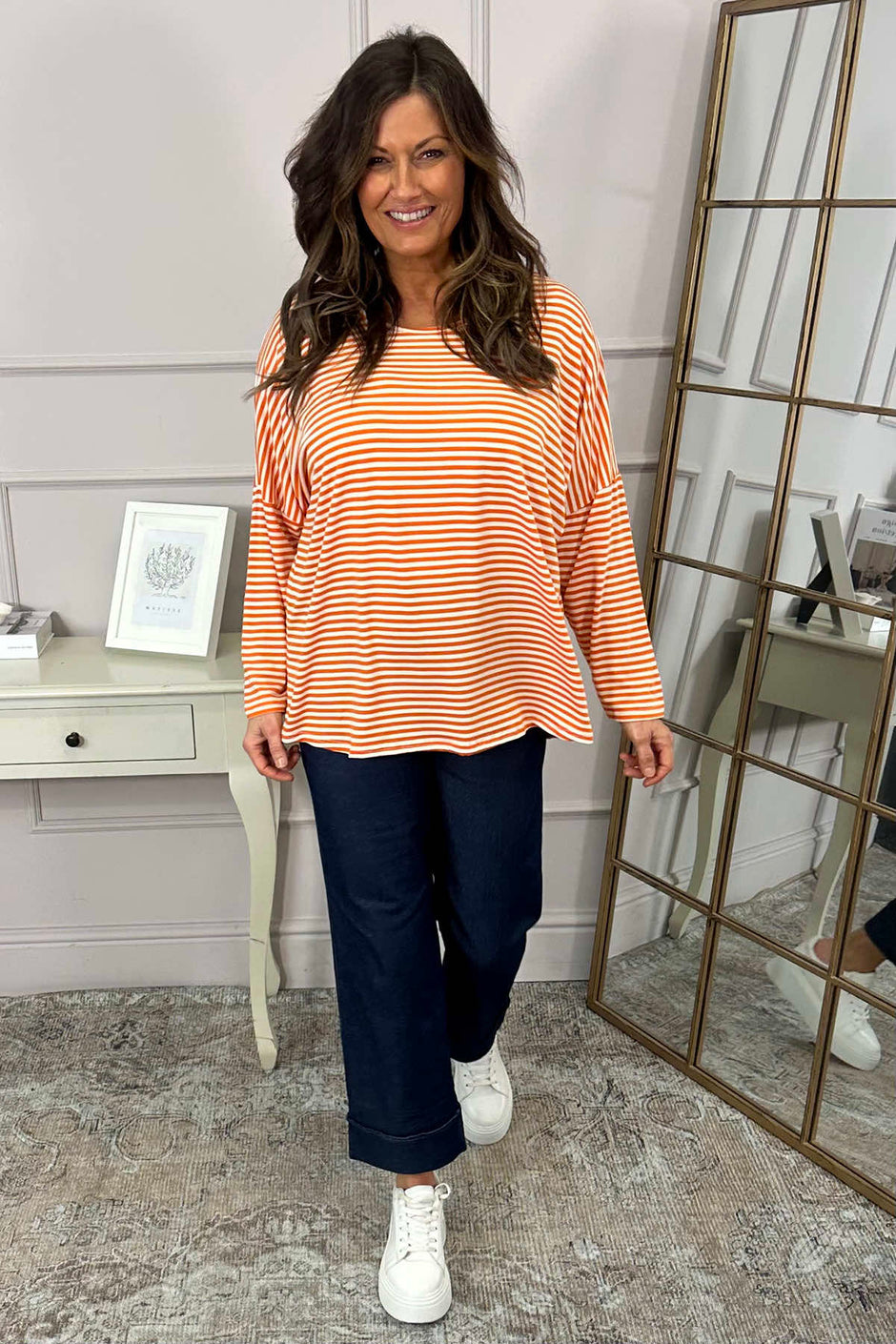 Frances Stripe Sweat Top Orange