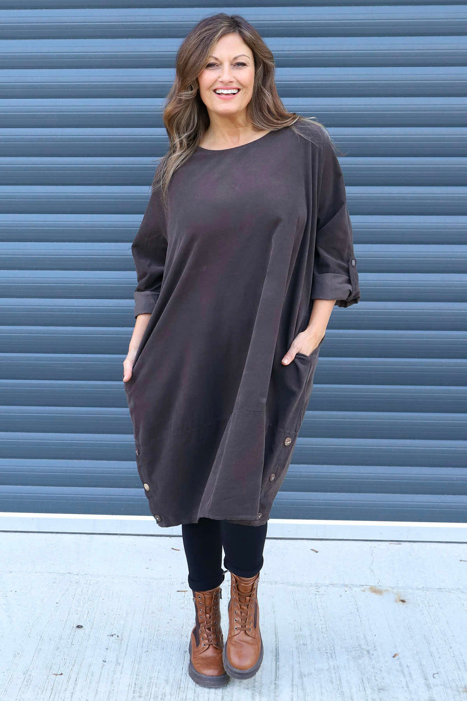 Deborah Needlecord Dress Cocoa