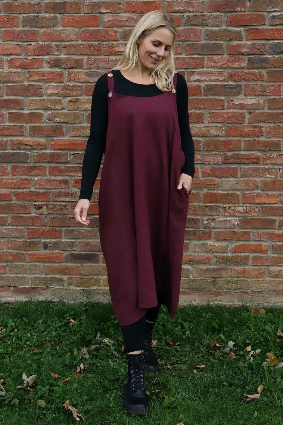 Adina Linen Pinafore Dress Wine