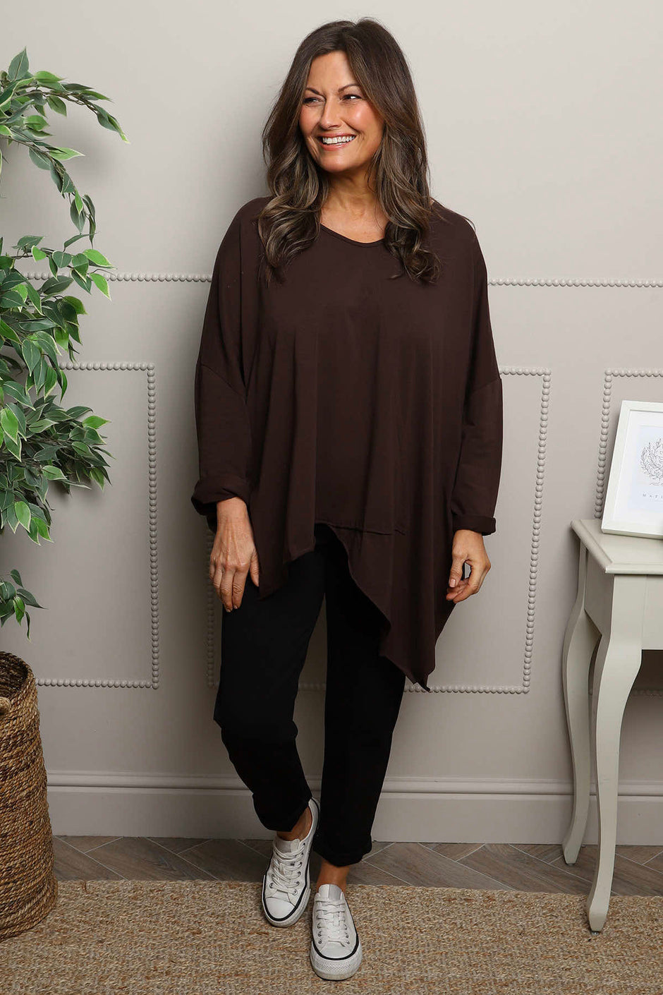 Jodie Dip Side Cotton Top Cocoa