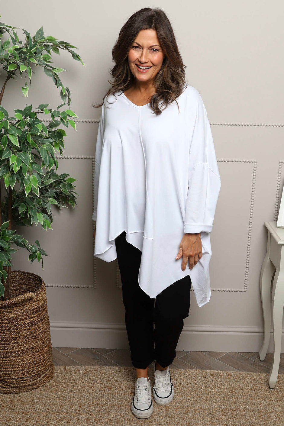 Jodie Dip Side Cotton Top White