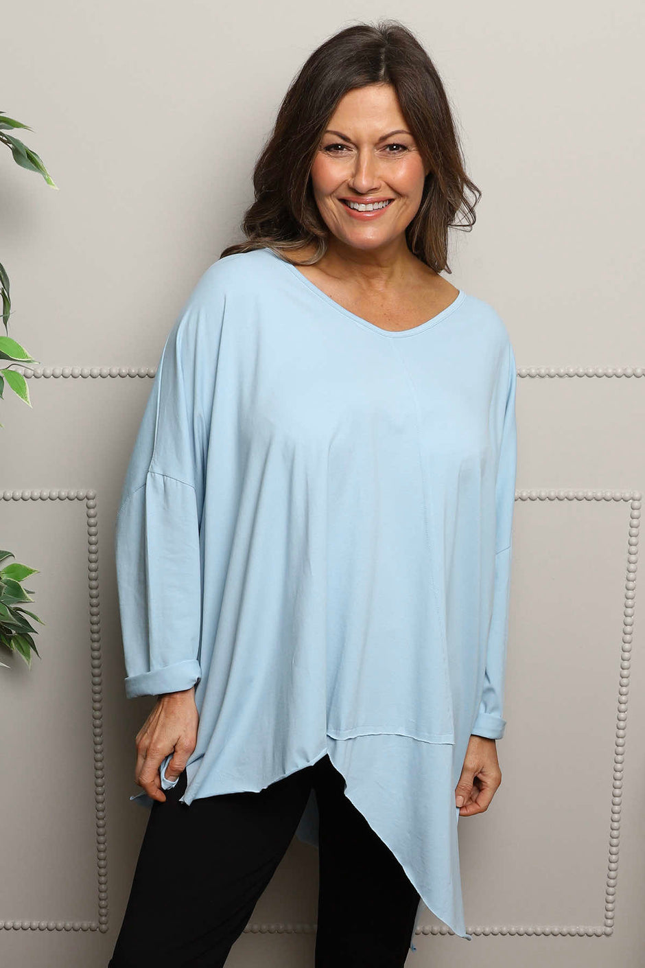 Jodie Dip Side Cotton Top Light Blue