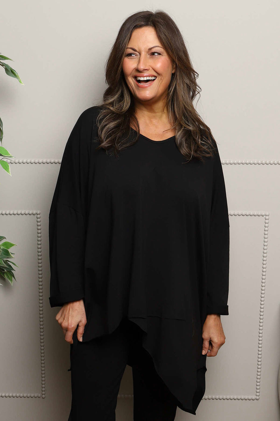 Jodie Dip Side Cotton Top Black