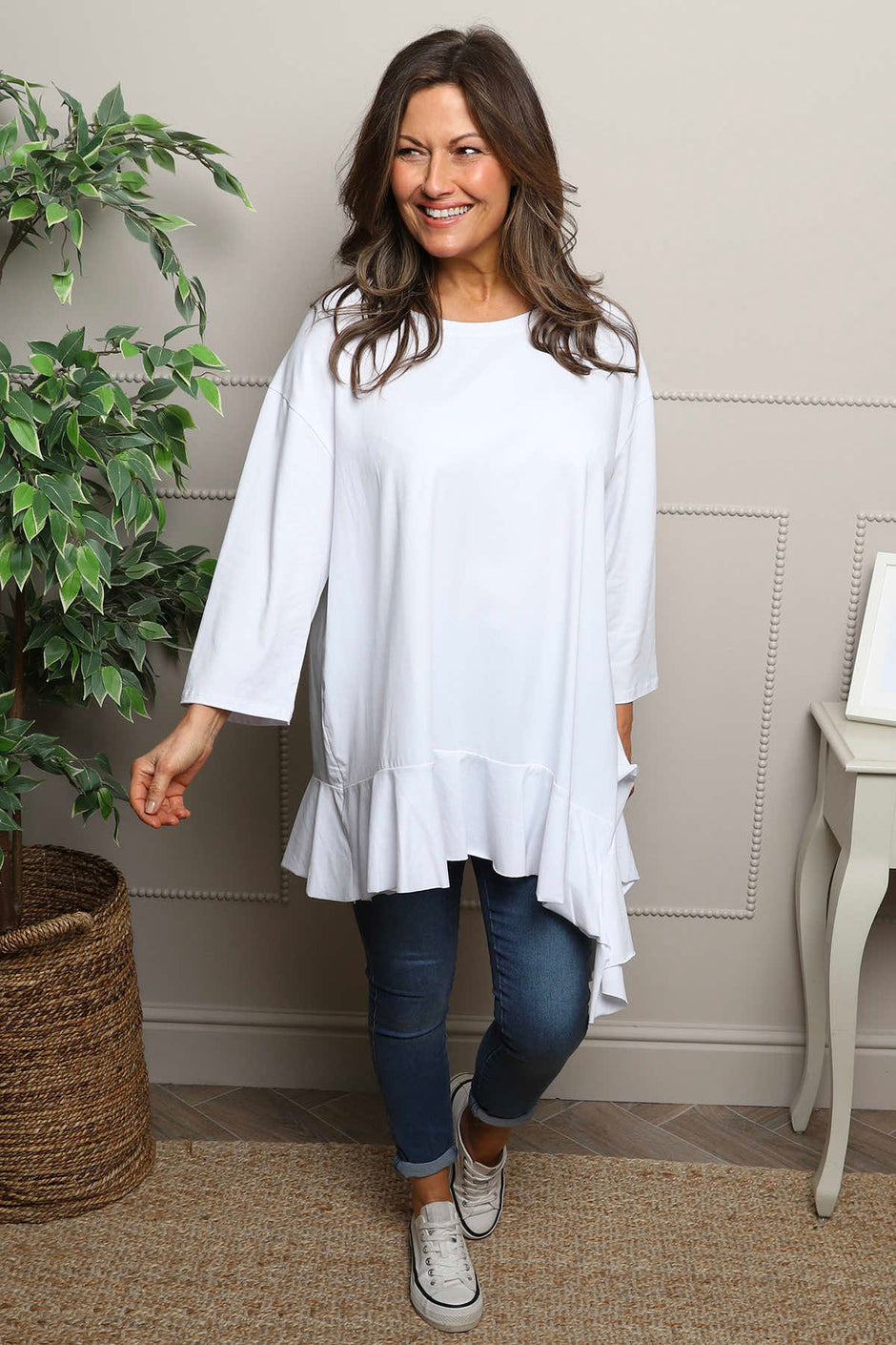 Carey Frill Cotton Top White