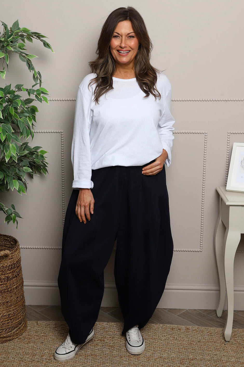 Clarinda Cotton Harem Trousers Navy