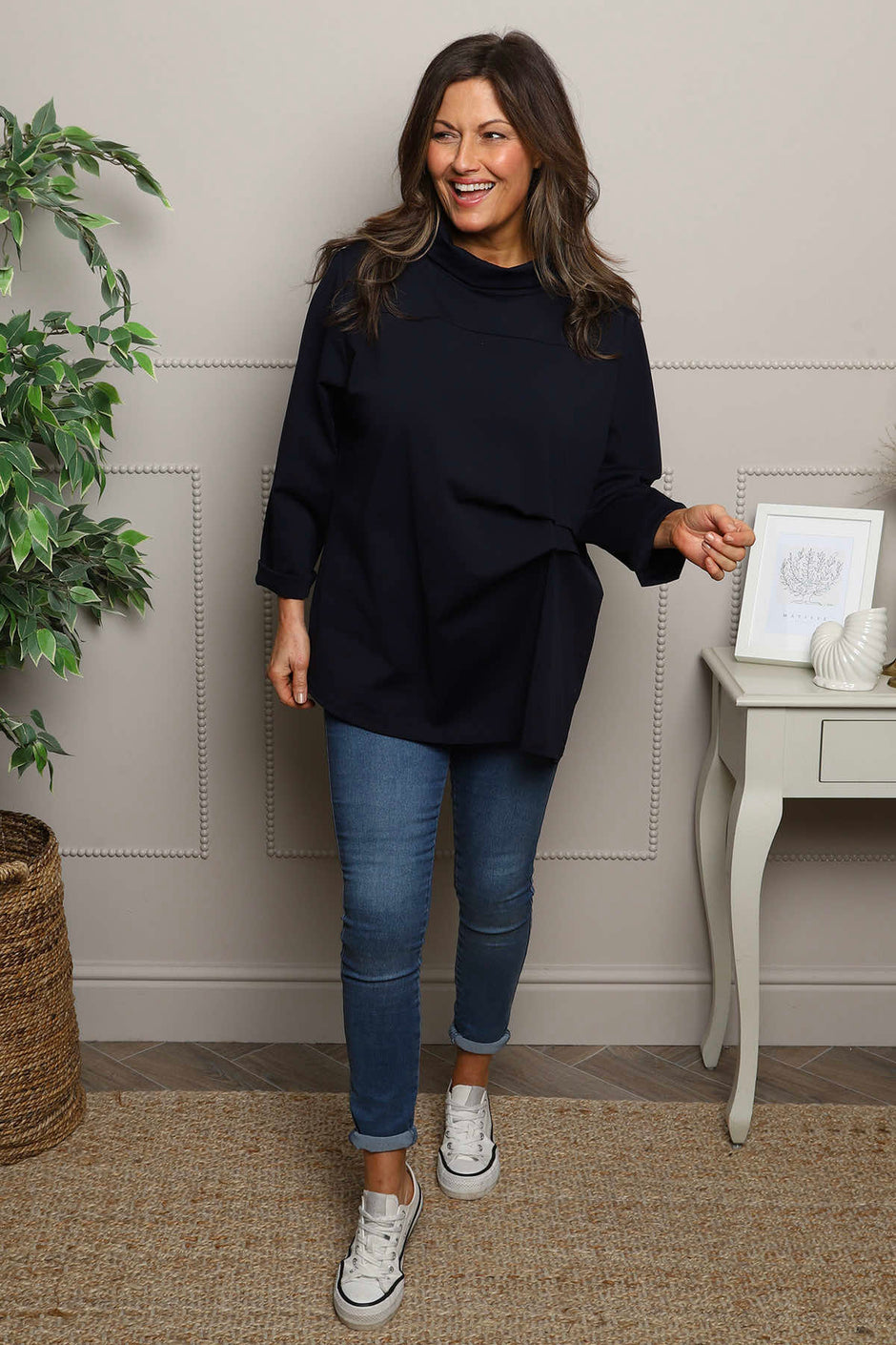 Celandine Cowl Neck Top Navy