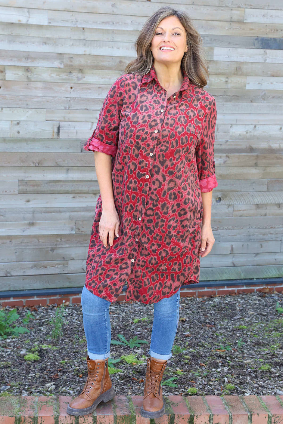 Shirley Leopard Print Needlecord Shirt Red