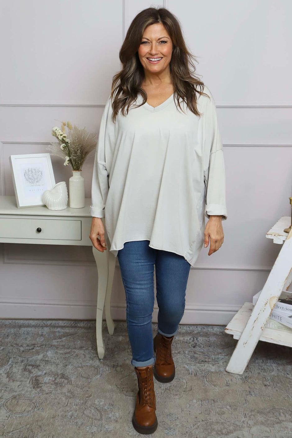 Maritza Slouch Cotton Top Stone