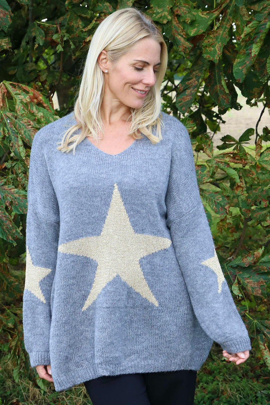 Paige Star Knitted Jumper Mid Grey