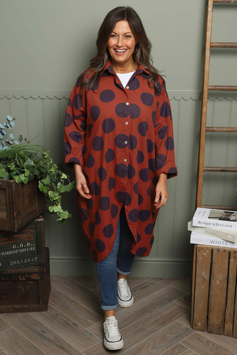 Lita Spot Print Cotton Shirt Burnt Orange