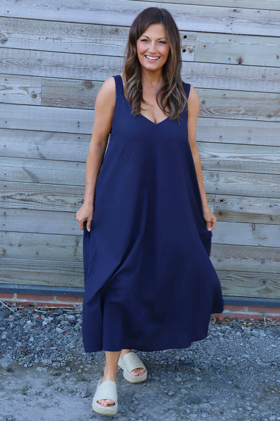 Tiffany Linen Dress Navy