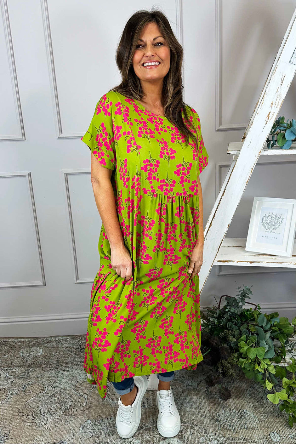 Romia Blossom Print Dress Olive