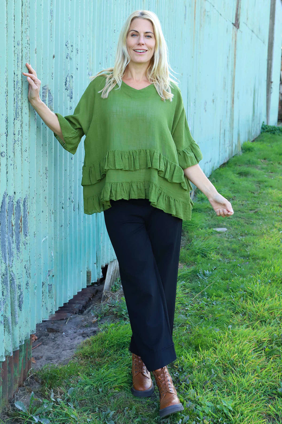 Allena Frill Top Olive