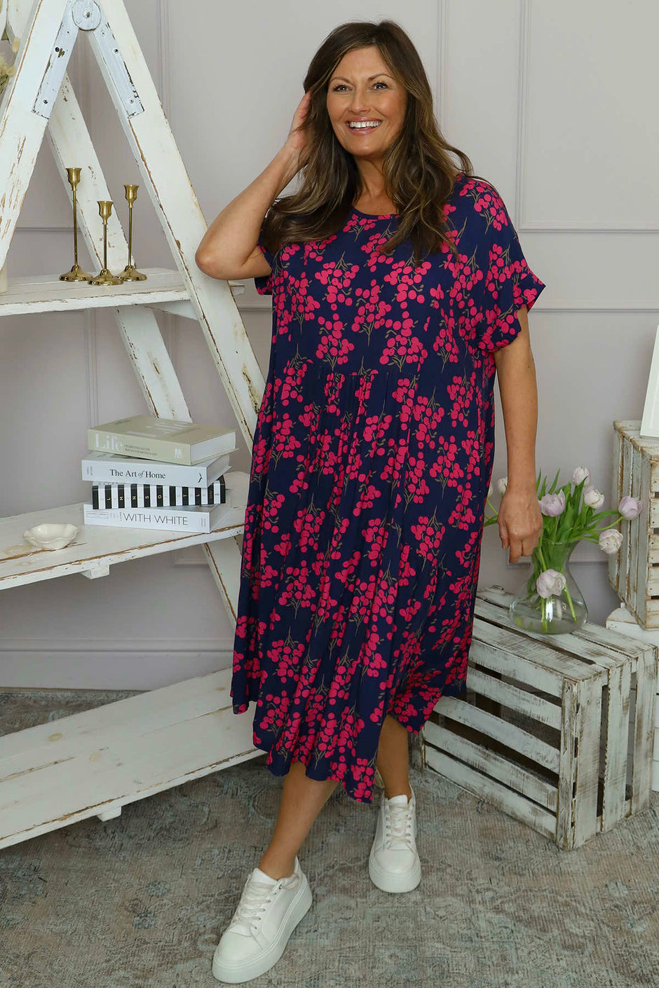 Romia Blossom Print Dress Navy